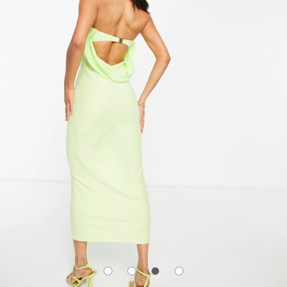 ASOS DESIGN bandeau drape back satin midi dress in lime - Picture 1 of 3